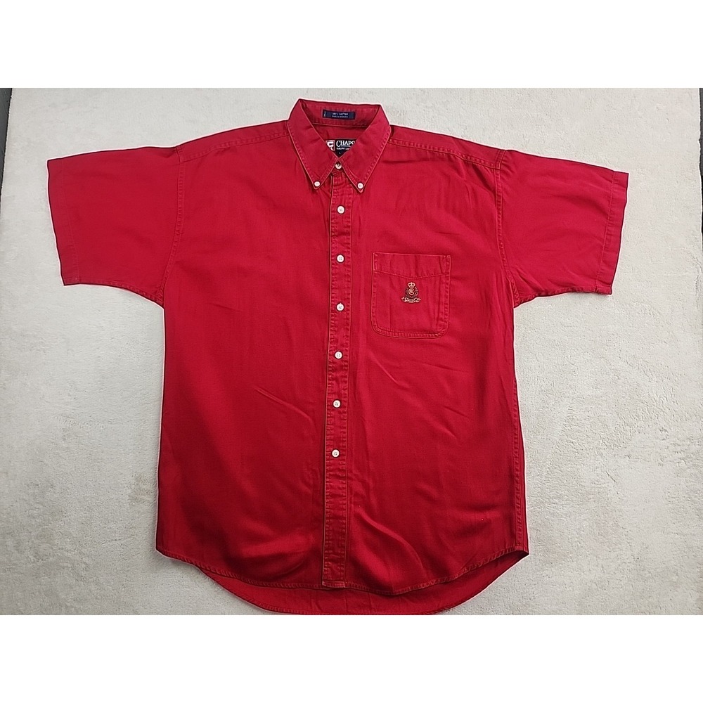 Chaps Ralph Lauren Men's Red Short Sleeve Button Down Shirt Size L Cotton Logo